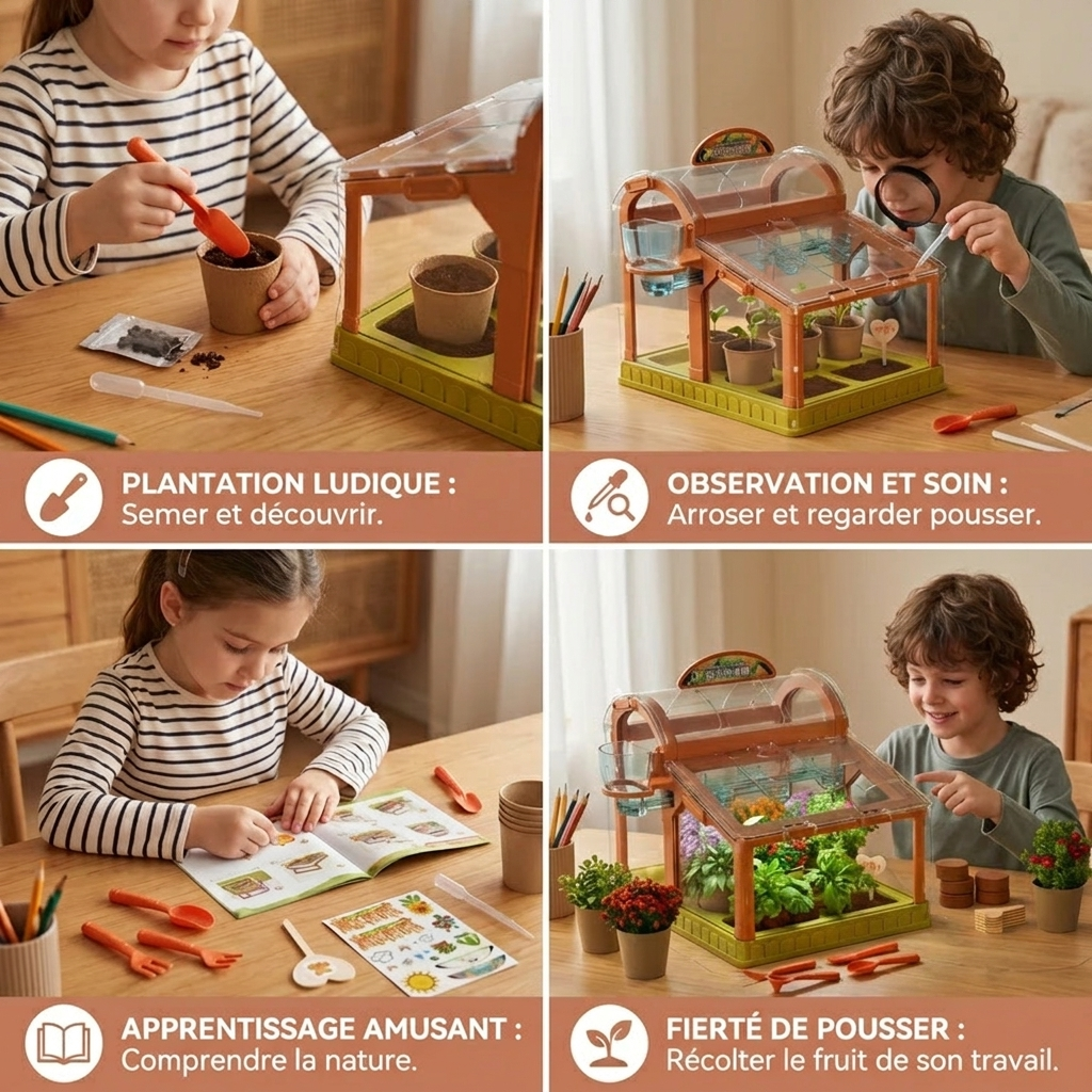 Serre LED pour enfants en acrylique – Kit de culture intérieur pour apprentissage ludique et croissance des plantes