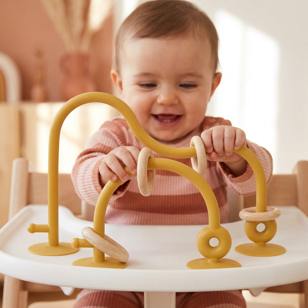 Jouet sensoriel en silicone pour bébé – jeu éducatif à ventouse pour table et chaise haute