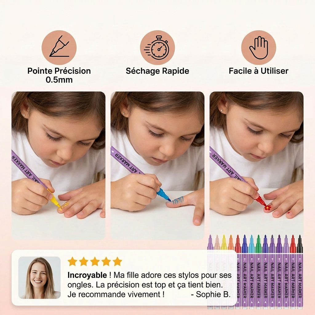 Set de marqueurs Nail Art à pointe de précision – stylos acryliques pour des designs d’ongles fins