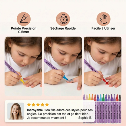 Set de marqueurs Nail Art à pointe de précision – stylos acryliques pour des designs d’ongles fins