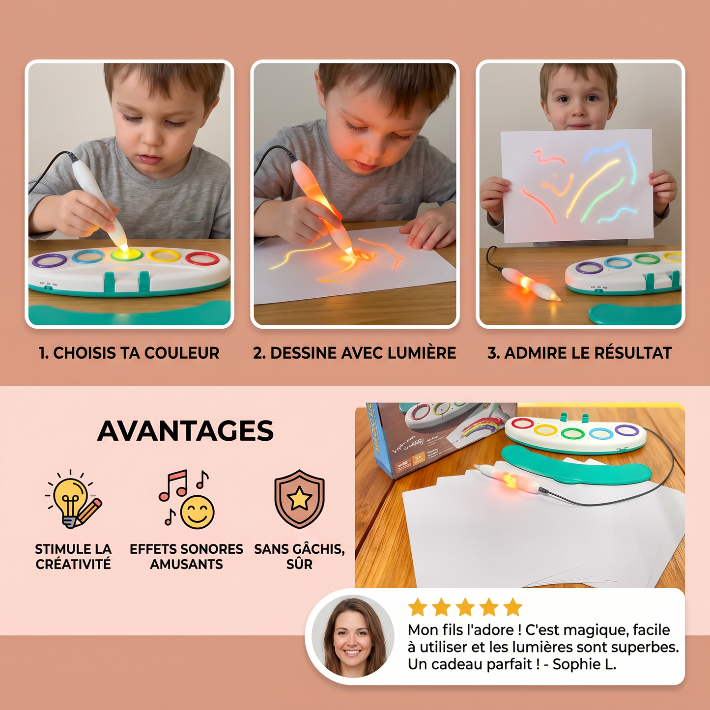 Magic Light Drawing Pen for Kids – Stylo Magique Lumineux Créatif avec Musique et Effets Lumineux
