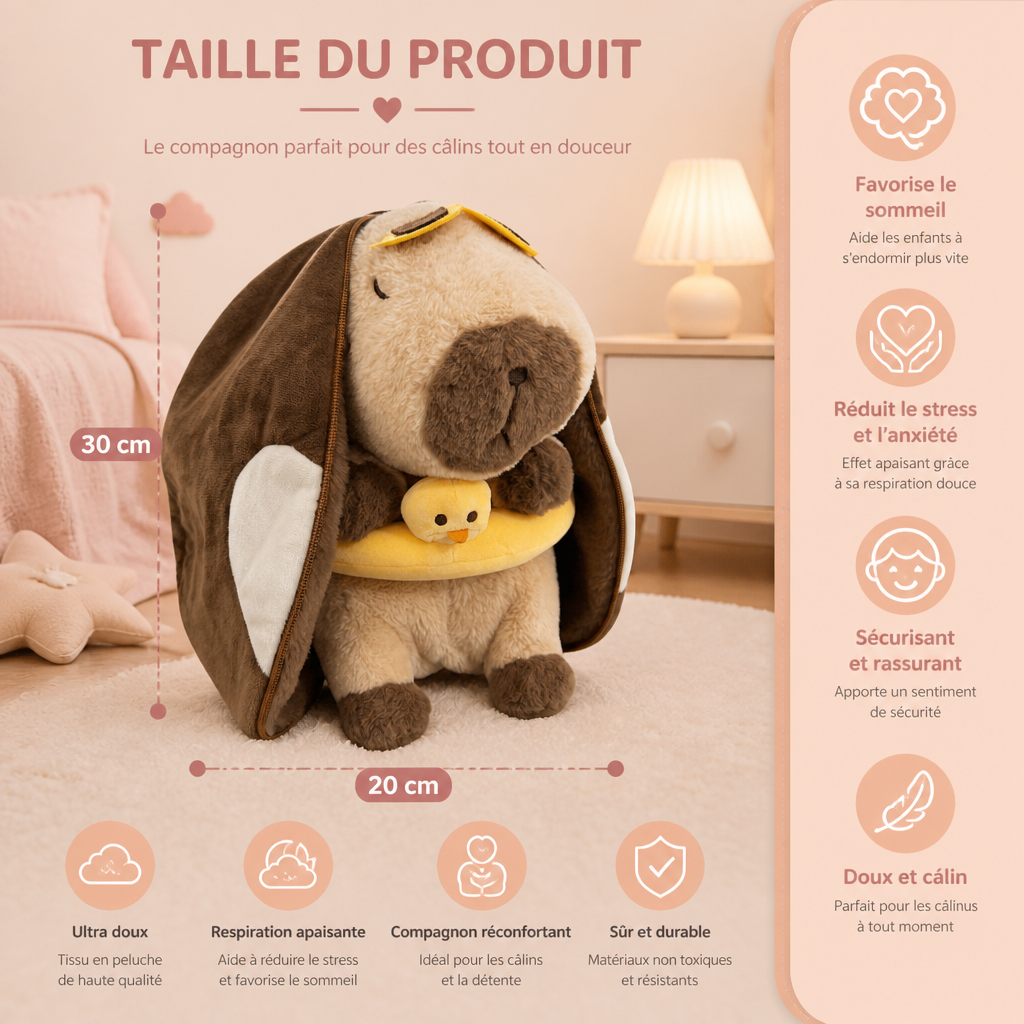 Peluche Capybara Respirant – Compagnon de Sommeil Doux et Câlin
