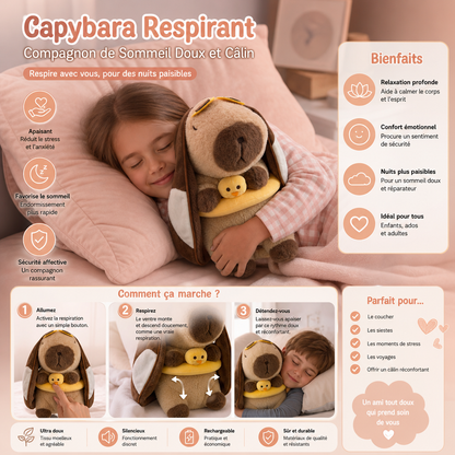 Peluche Capybara Respirant – Compagnon de Sommeil Doux et Câlin