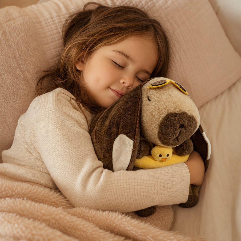 Peluche Capybara Respirant – Compagnon de Sommeil Doux et Câlin