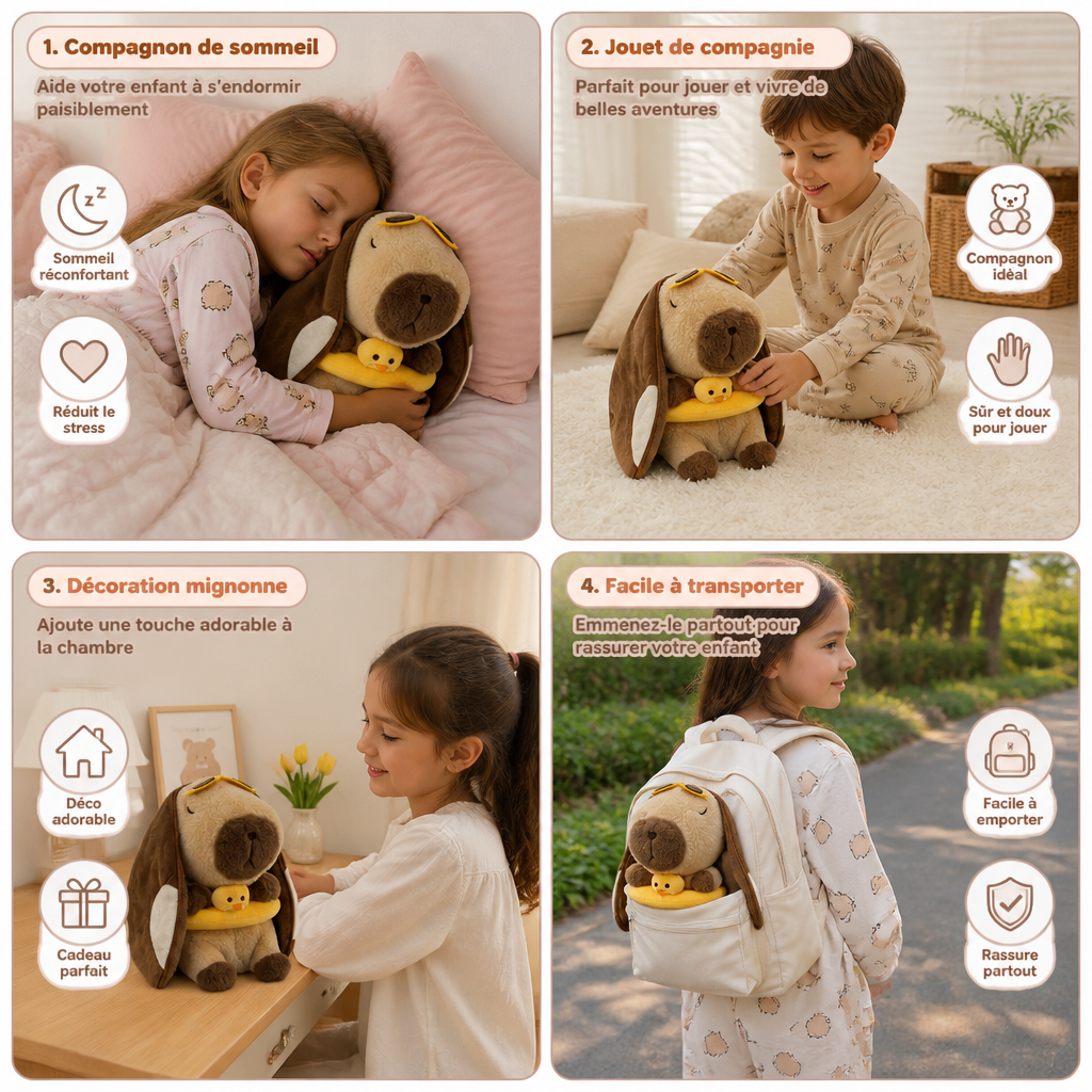 Peluche Capybara Respirant – Compagnon de Sommeil Doux et Câlin