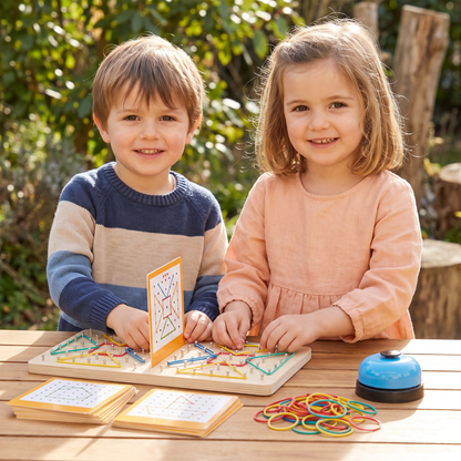 Jeu de Géométrie Montessori en Bois avec Élastiques Colorés