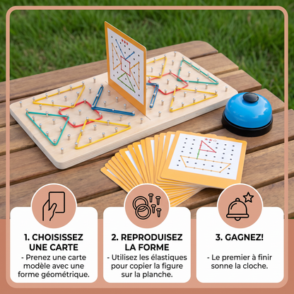 Jeu de Géométrie Montessori en Bois avec Élastiques Colorés