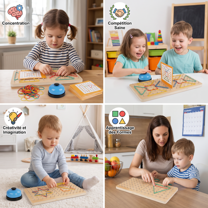 Jeu de Géométrie Montessori en Bois avec Élastiques Colorés