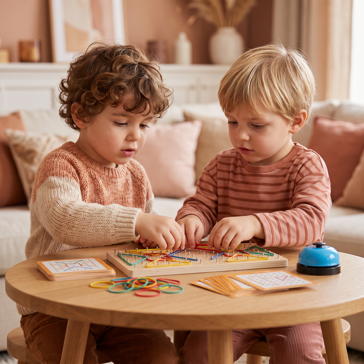 Jeu de Géométrie Montessori en Bois avec Élastiques Colorés