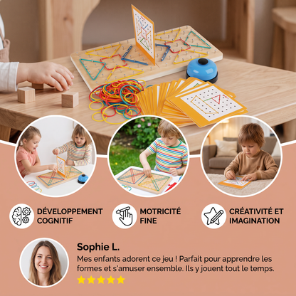 Jeu de Géométrie Montessori en Bois avec Élastiques Colorés