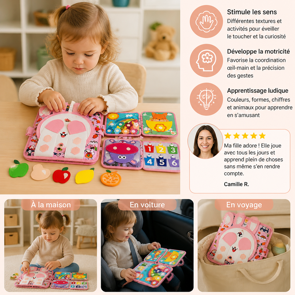 Livre Sensoriel Montessori à Toucher et à Découvrir pour Tout-Petits