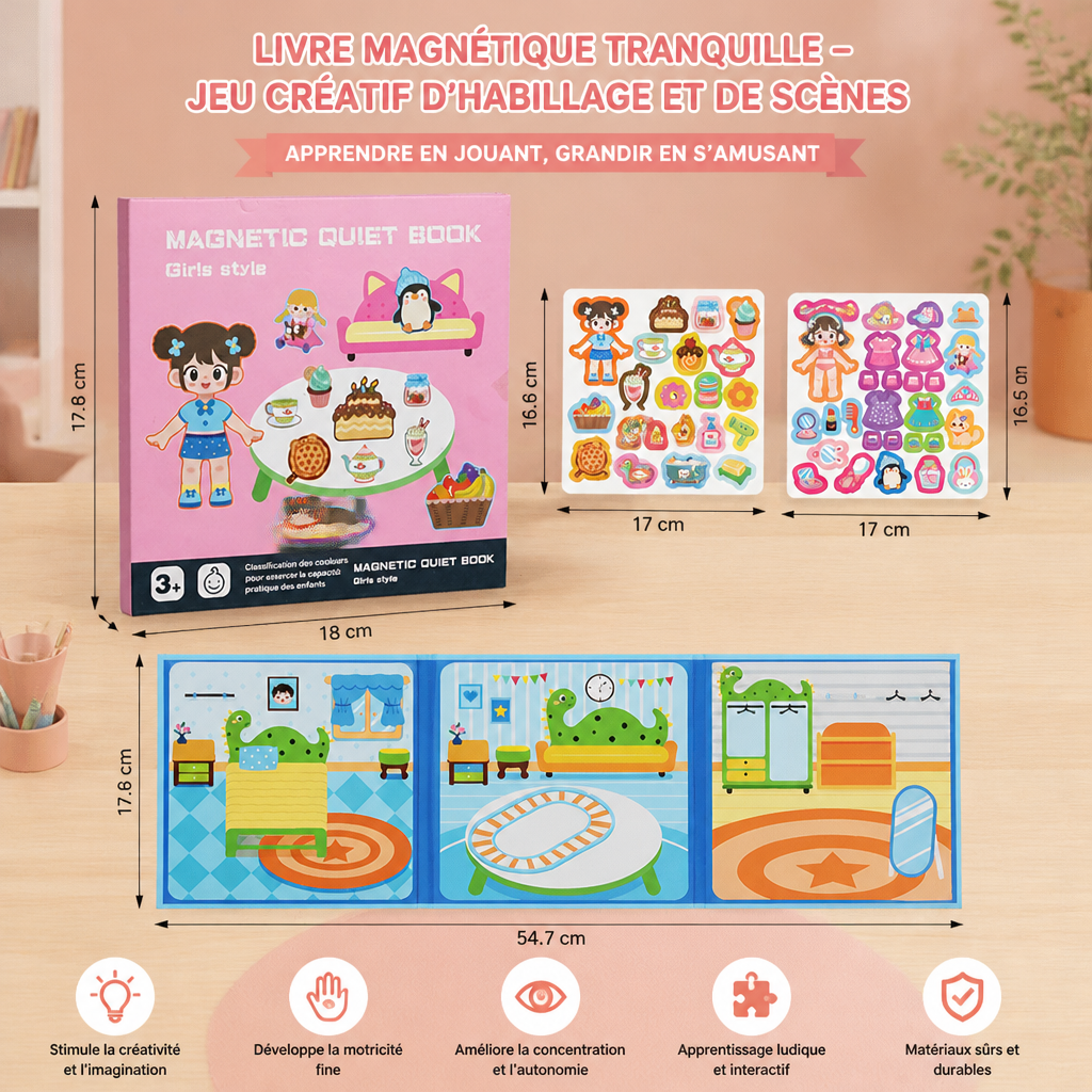 Livre Magnétique Montessori Silencieux – Jeu Créatif d’Habillage et de Mise en Scène