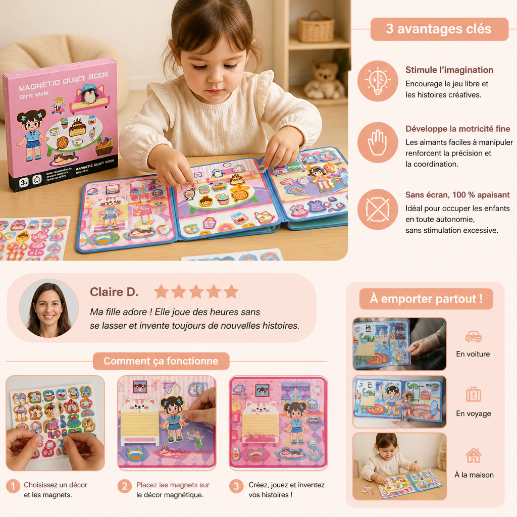 Livre Magnétique Montessori Silencieux – Jeu Créatif d’Habillage et de Mise en Scène