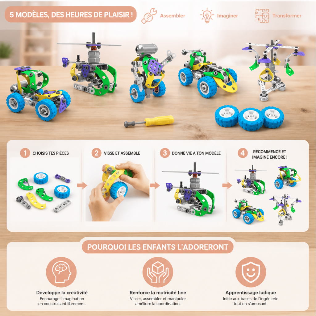 Kit de construction STEM de 109 pièces avec tournevis