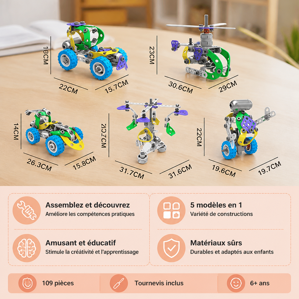 Kit de construction STEM de 109 pièces avec tournevis