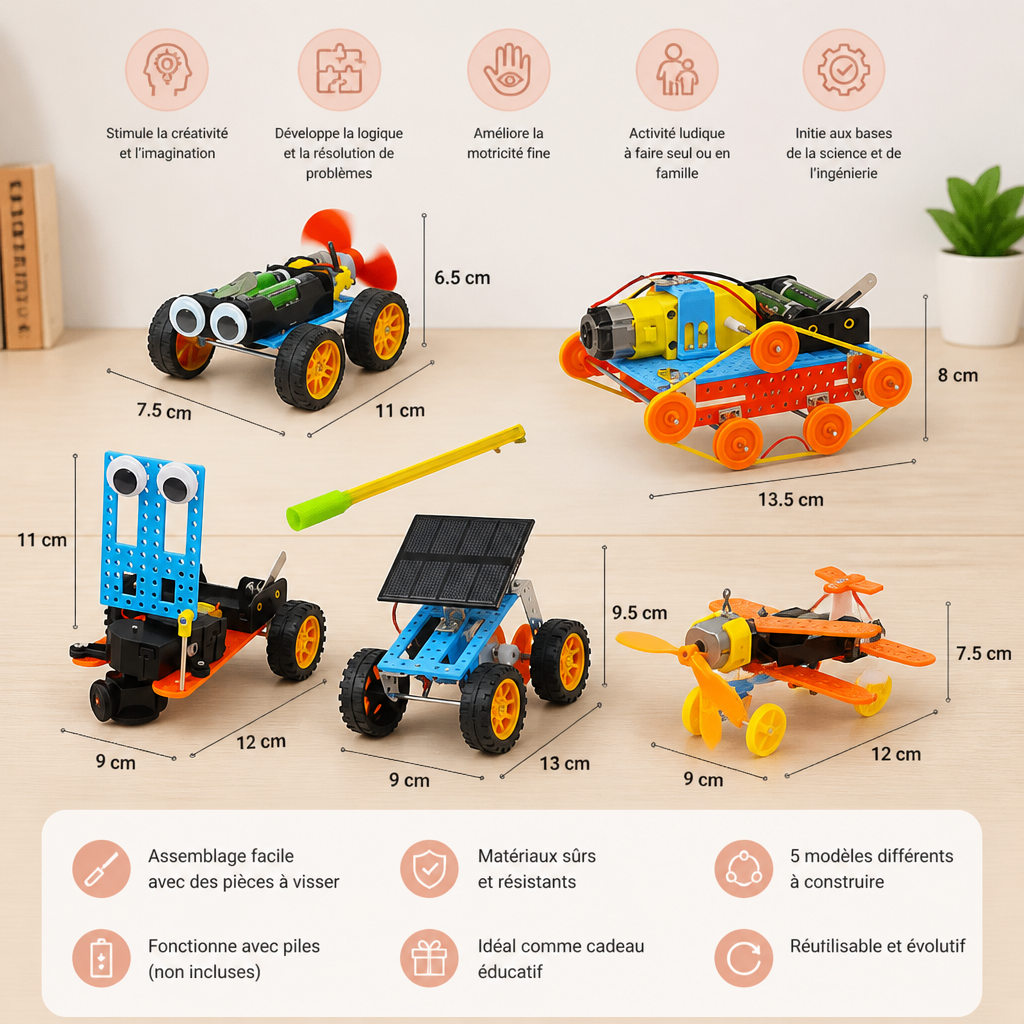 Kit de construction de véhicules STEM DIY 5-en-1 pour enfants