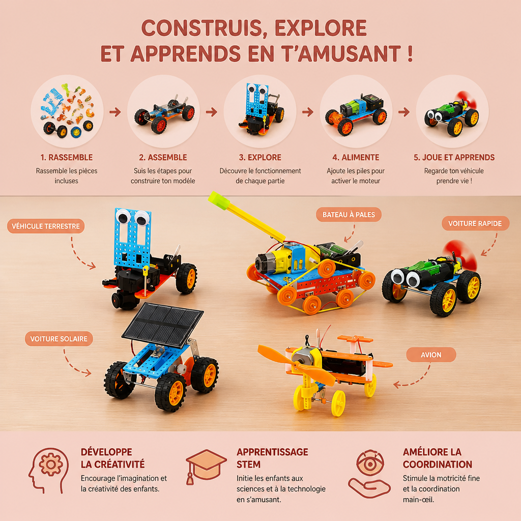 Kit de construction de véhicules STEM DIY 5-en-1 pour enfants