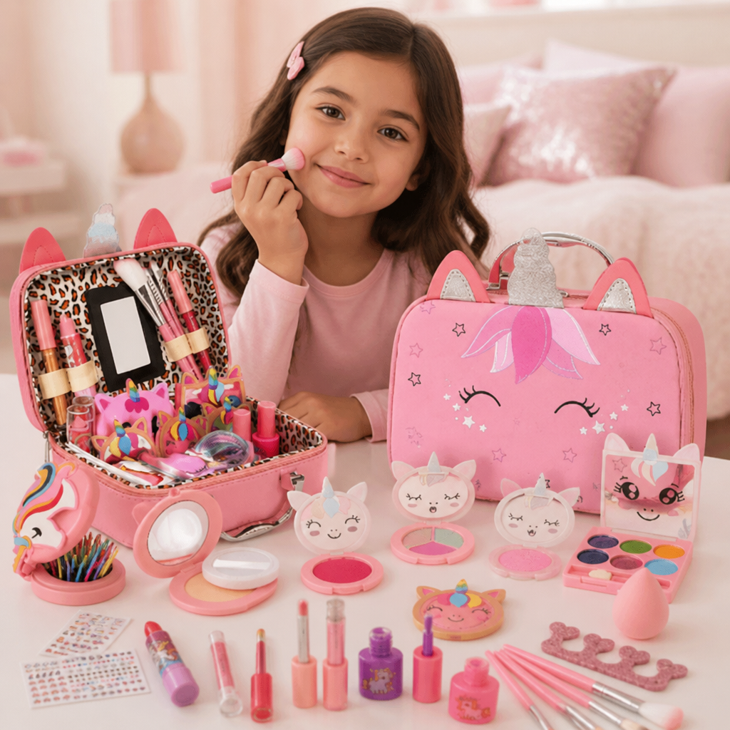 Coffret de maquillage de princesse écologique et facile à démaquiller pour enfants avec trousse de beauté