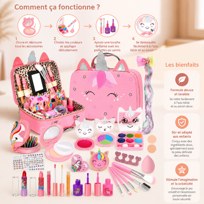 Coffret de maquillage de princesse écologique et facile à démaquiller pour enfants avec trousse de beauté