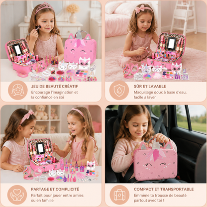 Coffret de maquillage de princesse écologique et facile à démaquiller pour enfants avec trousse de beauté