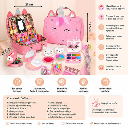 Coffret de maquillage de princesse écologique et facile à démaquiller pour enfants avec trousse de beauté
