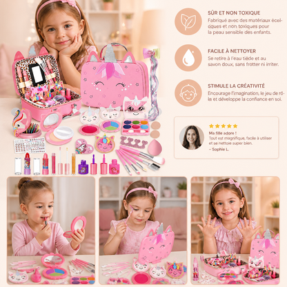 Coffret de maquillage de princesse écologique et facile à démaquiller pour enfants avec trousse de beauté