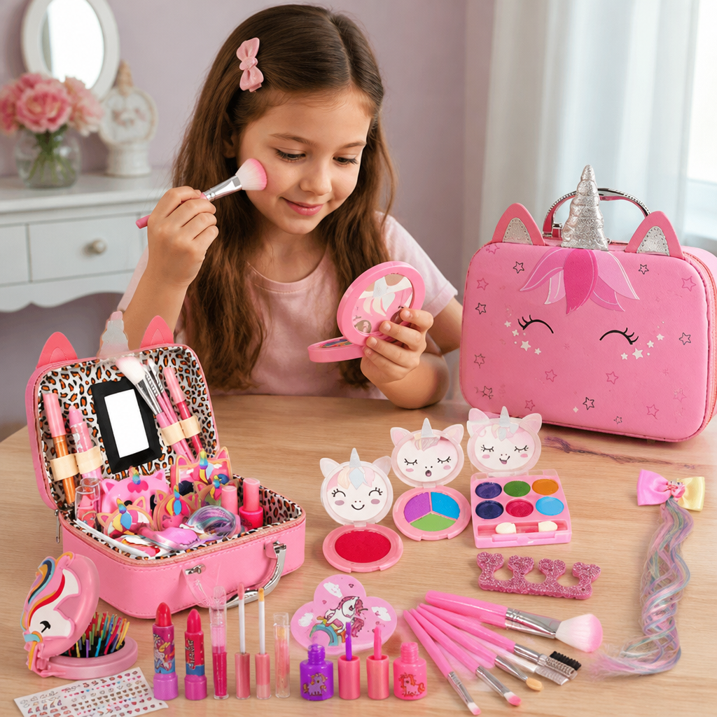 Coffret de maquillage de princesse écologique et facile à démaquiller pour enfants avec trousse de beauté