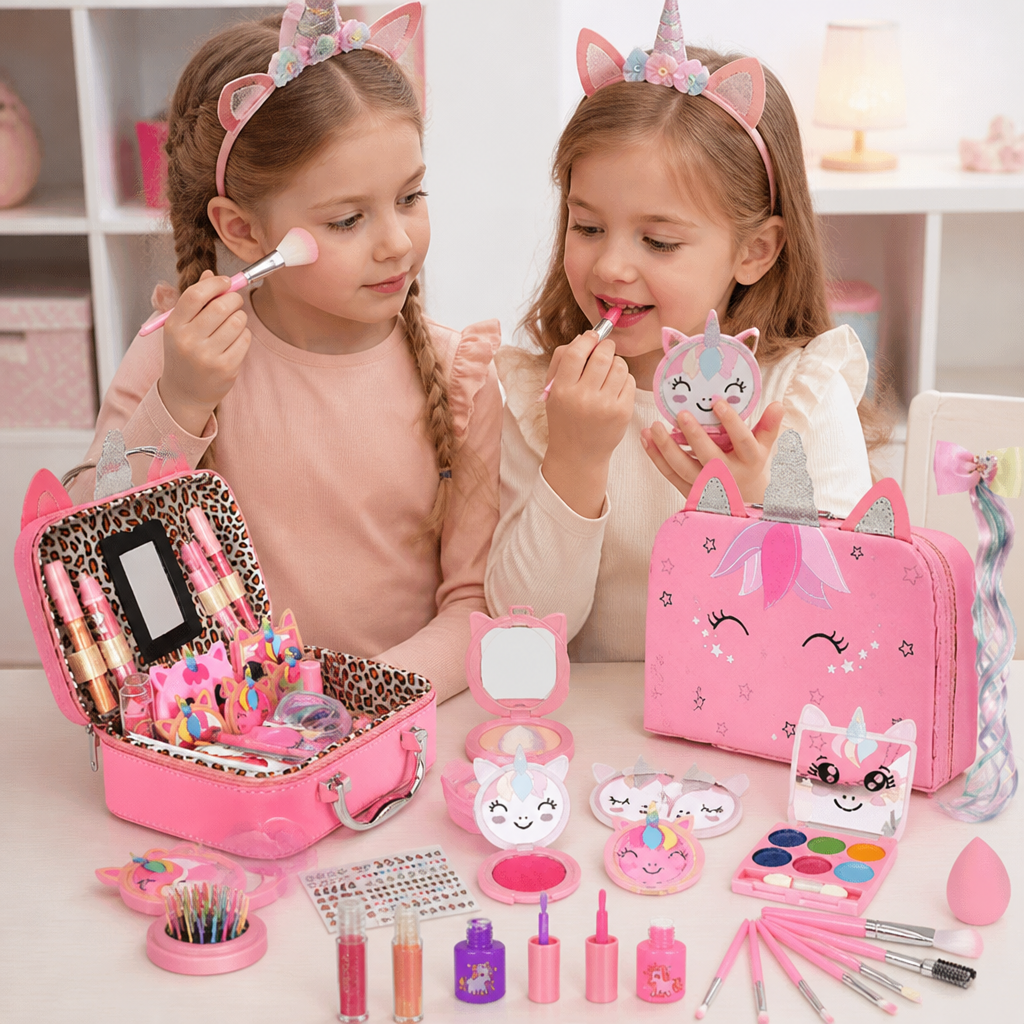 Coffret de maquillage de princesse écologique et facile à démaquiller pour enfants avec trousse de beauté