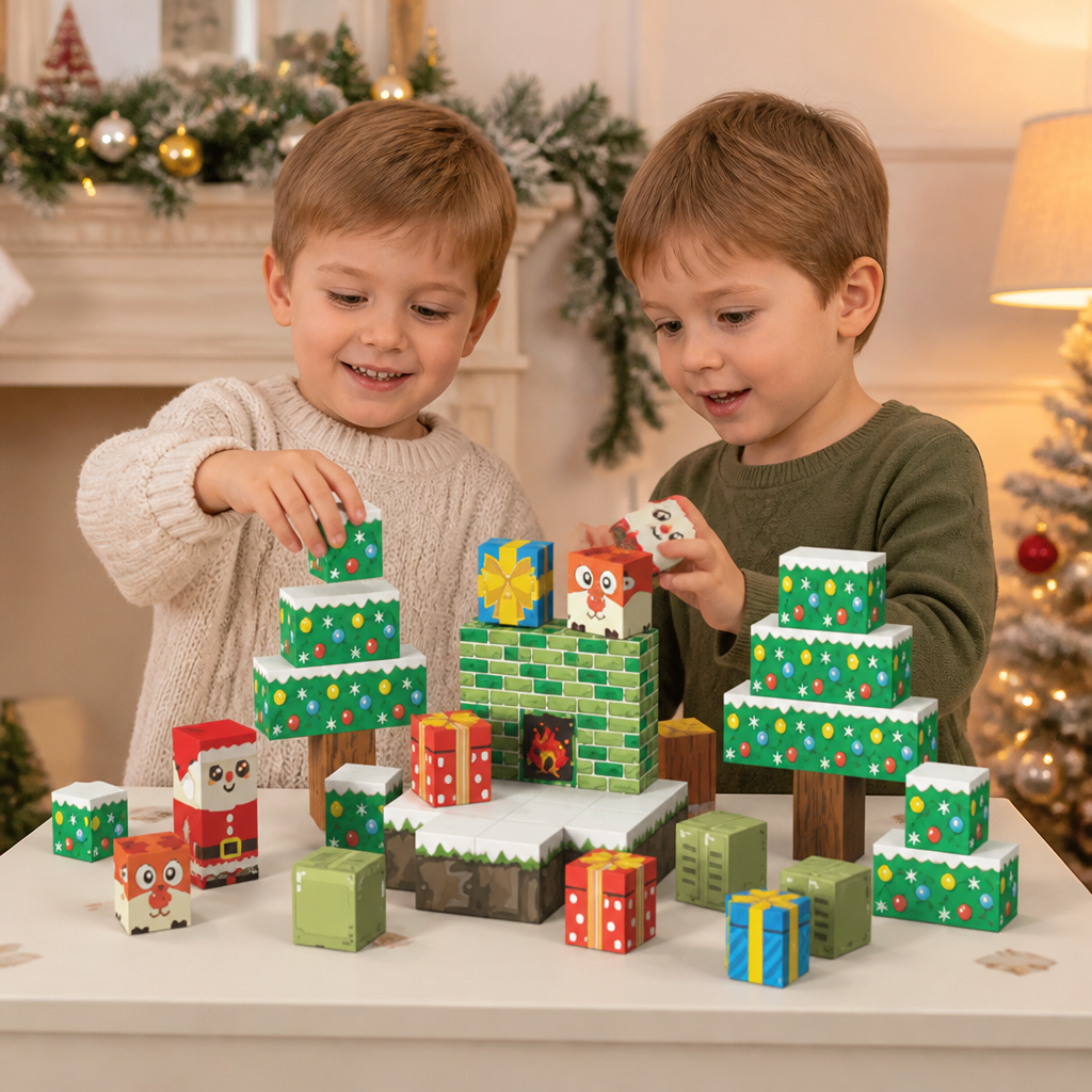 Set de 54 blocs de construction magnétiques de Noël pour enfants