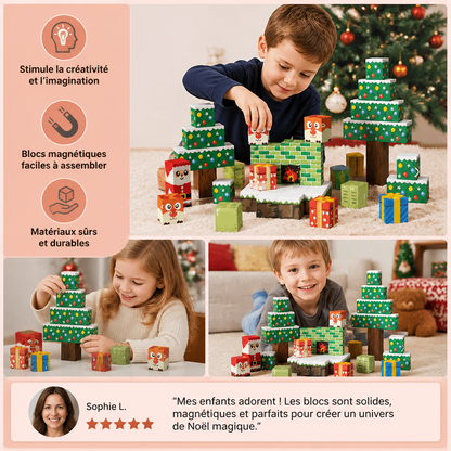 Set de 54 blocs de construction magnétiques de Noël pour enfants