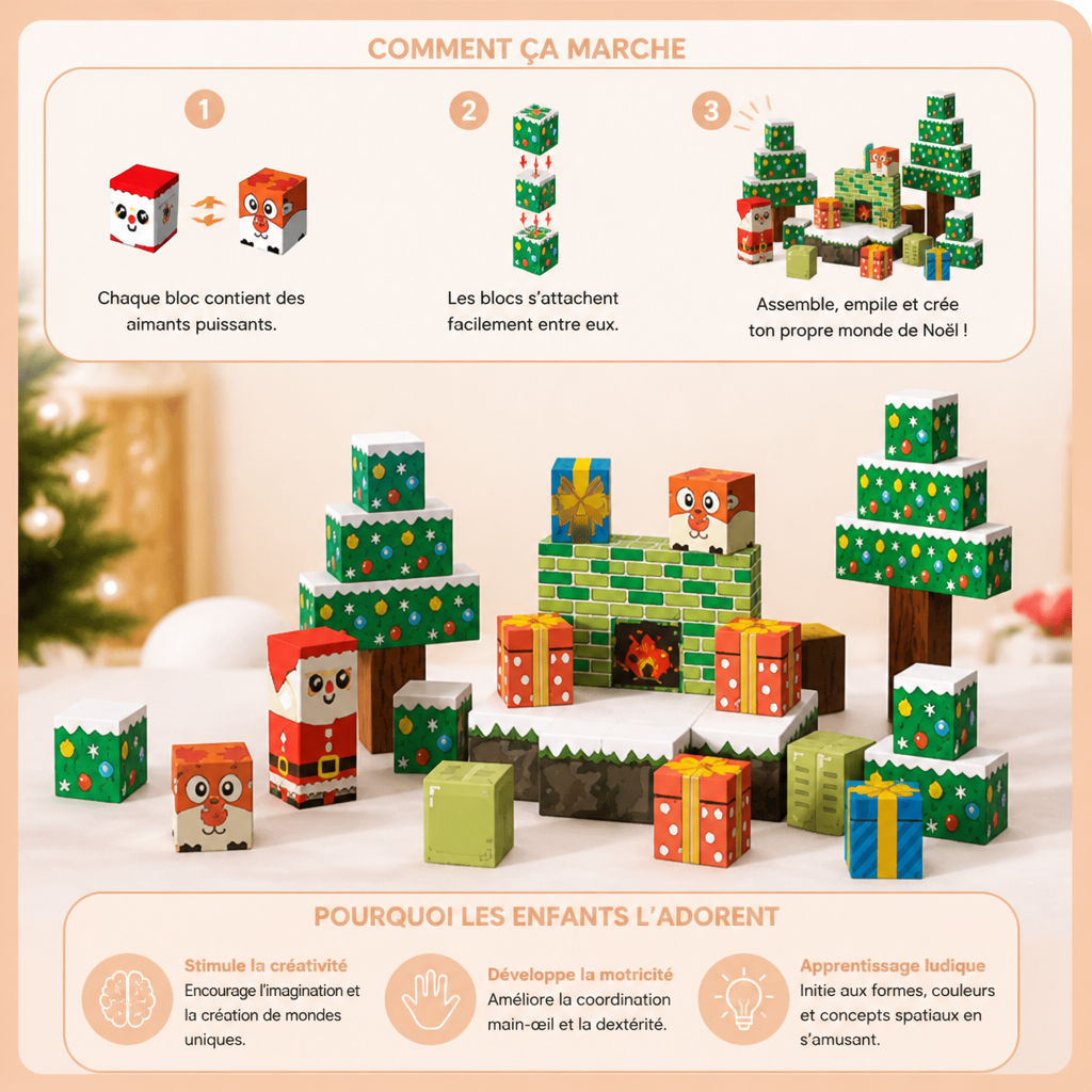 Set de 54 blocs de construction magnétiques de Noël pour enfants