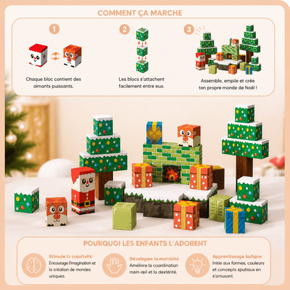 Set de 54 blocs de construction magnétiques de Noël pour enfants