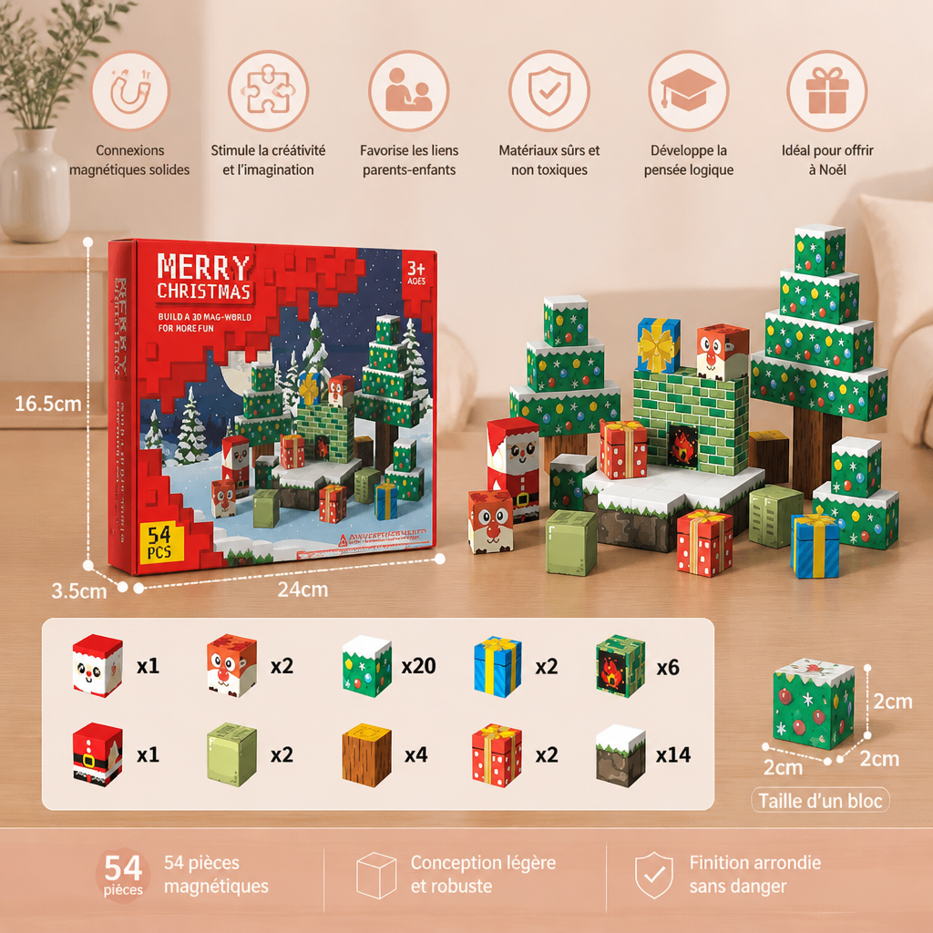 Set de 54 blocs de construction magnétiques de Noël pour enfants