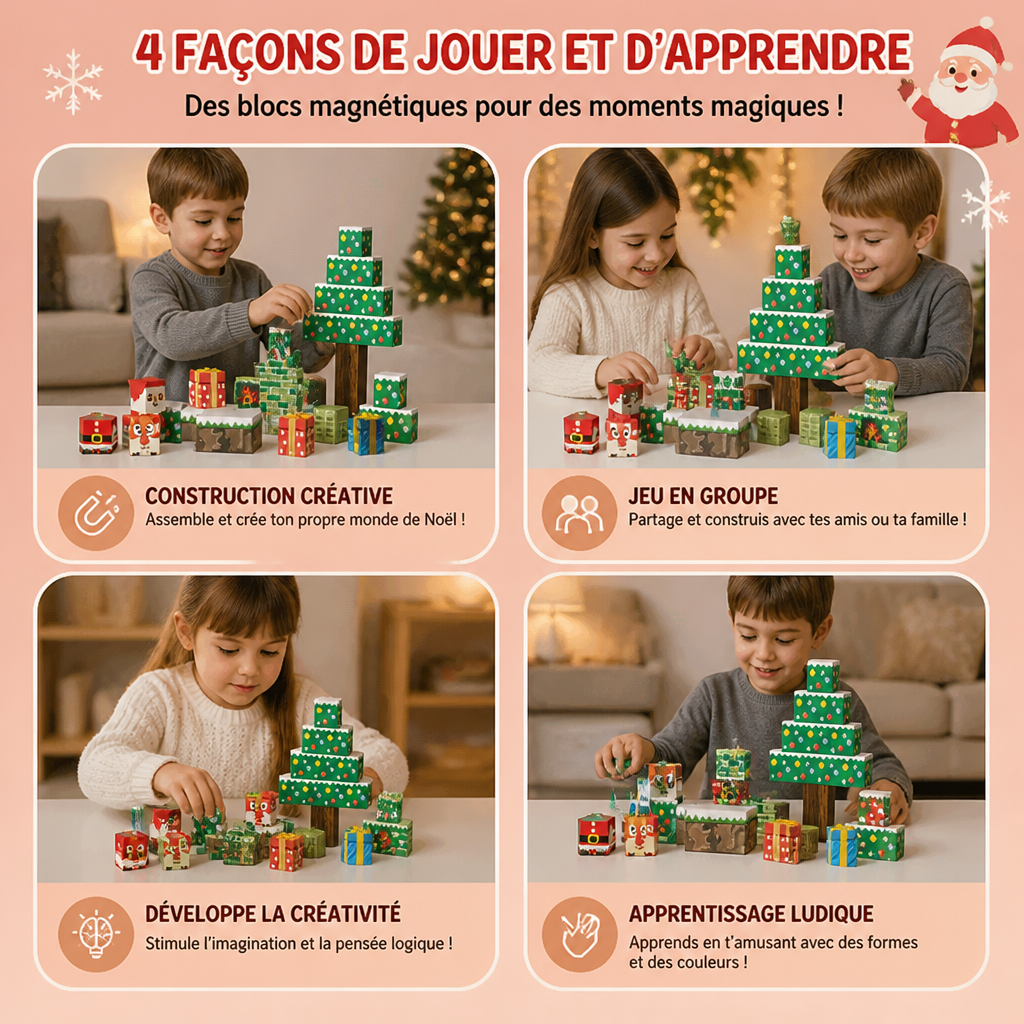 Set de 54 blocs de construction magnétiques de Noël pour enfants
