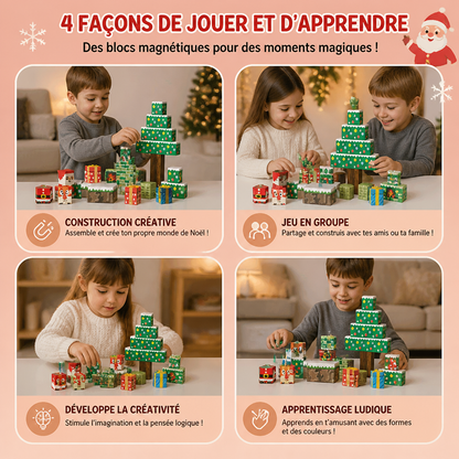 Set de 54 blocs de construction magnétiques de Noël pour enfants