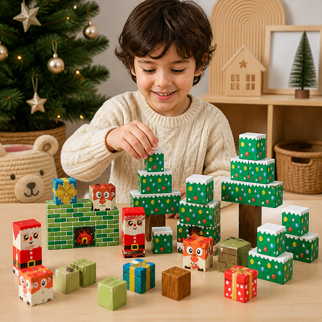 Set de 54 blocs de construction magnétiques de Noël pour enfants