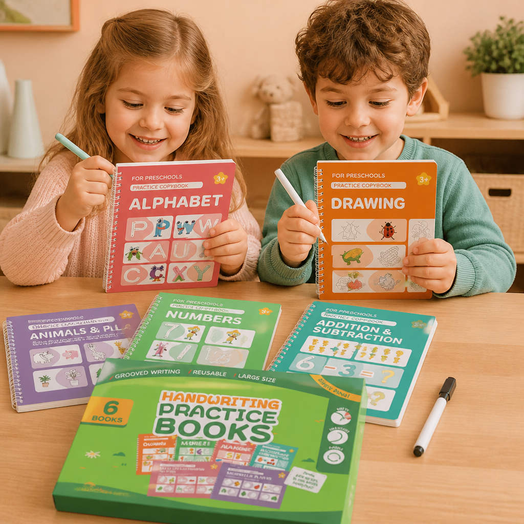 Cahiers D’exercices D’écriture Réutilisables Avec Rainures Pour Enfants – Set De 6 Pièces Pour Tracer Et Écrire