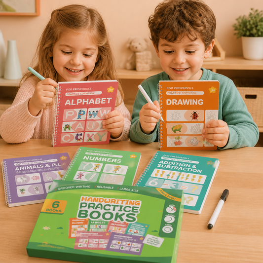 Cahiers D’exercices D’écriture Réutilisables Avec Rainures Pour Enfants – Set De 6 Pièces Pour Tracer Et Écrire