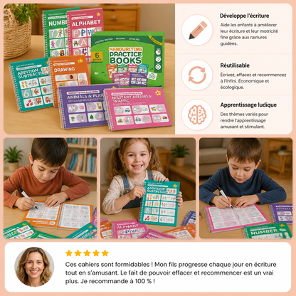 Cahiers D’exercices D’écriture Réutilisables Avec Rainures Pour Enfants – Set De 6 Pièces Pour Tracer Et Écrire