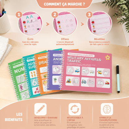 Cahiers D’exercices D’écriture Réutilisables Avec Rainures Pour Enfants – Set De 6 Pièces Pour Tracer Et Écrire