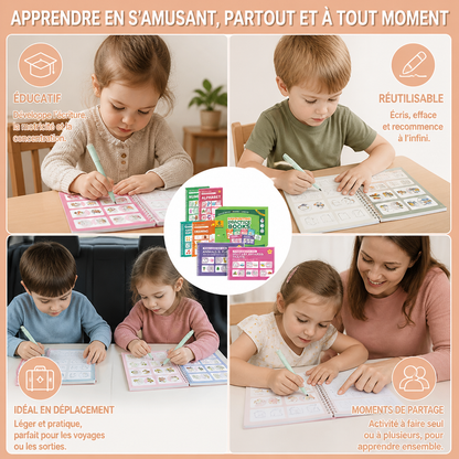 Cahiers D’exercices D’écriture Réutilisables Avec Rainures Pour Enfants – Set De 6 Pièces Pour Tracer Et Écrire