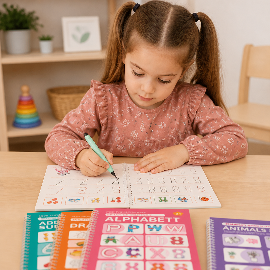 Cahiers D’exercices D’écriture Réutilisables Avec Rainures Pour Enfants – Set De 6 Pièces Pour Tracer Et Écrire