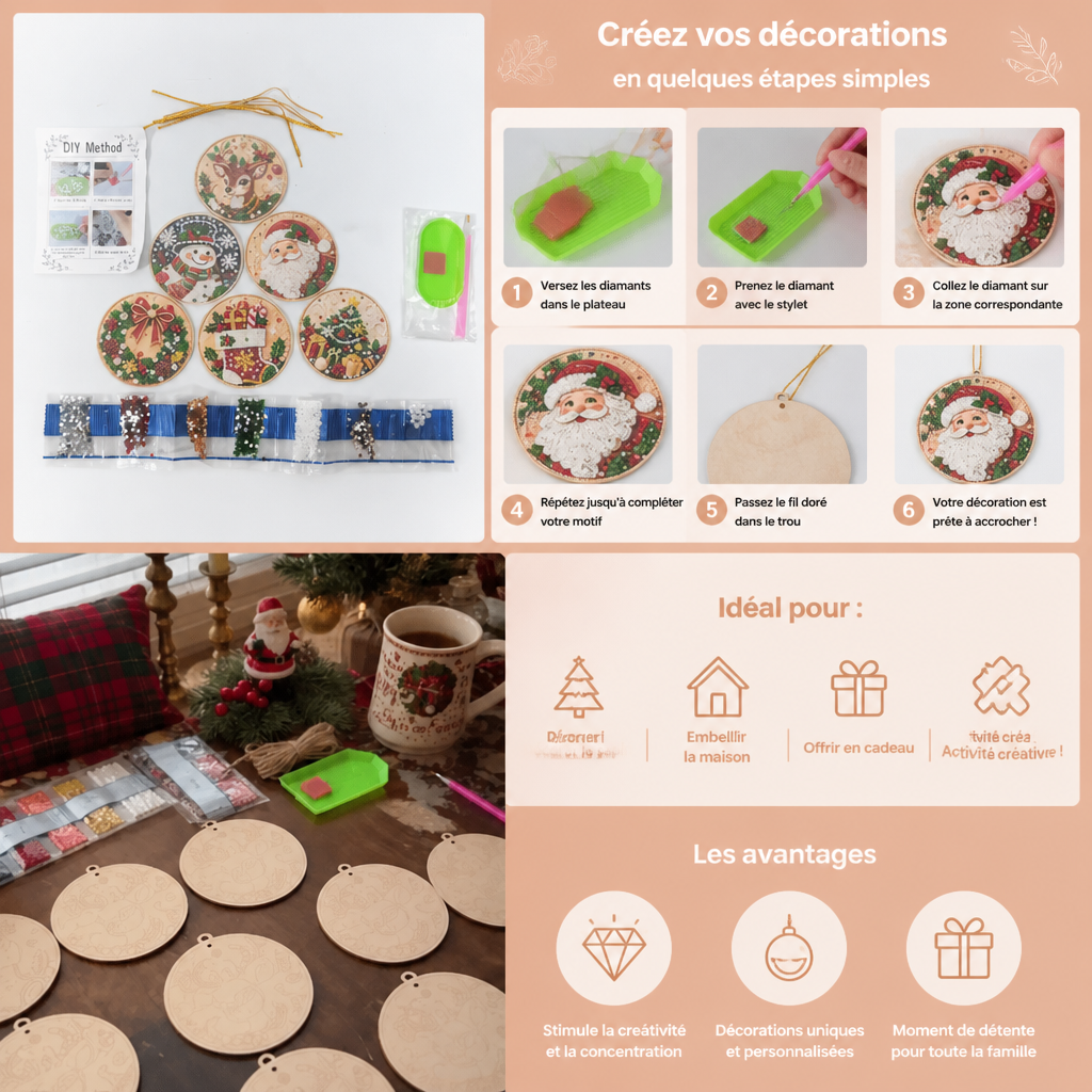 Kit DIY de Suspensions de Noël en Diamond Painting – Décorations Festives pour Sapin de Noël
