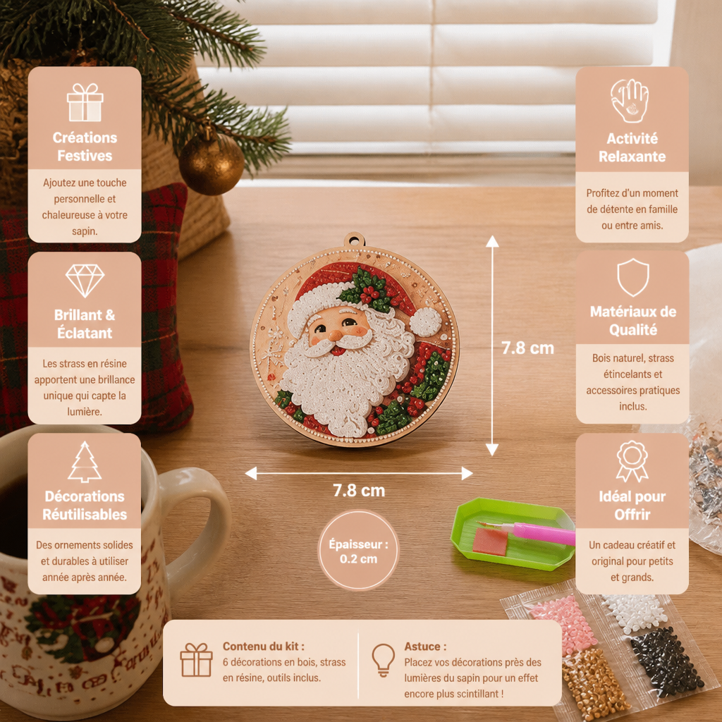 Kit DIY de Suspensions de Noël en Diamond Painting – Décorations Festives pour Sapin de Noël