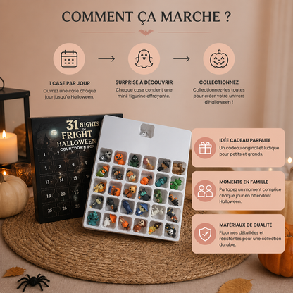 Calendrier de compte à rebours d’Halloween avec des mini-figurines surprises effrayantes et des pendentifs
