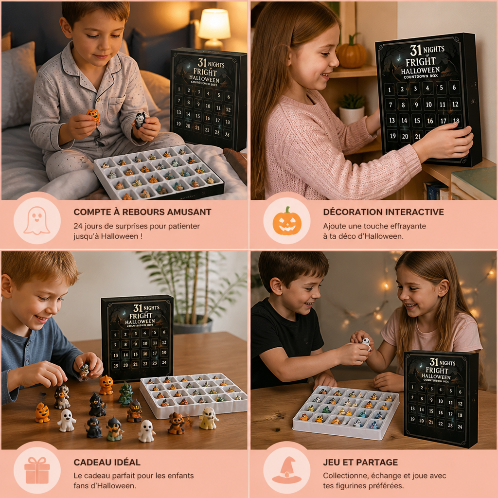Calendrier de compte à rebours d’Halloween avec des mini-figurines surprises effrayantes et des pendentifs