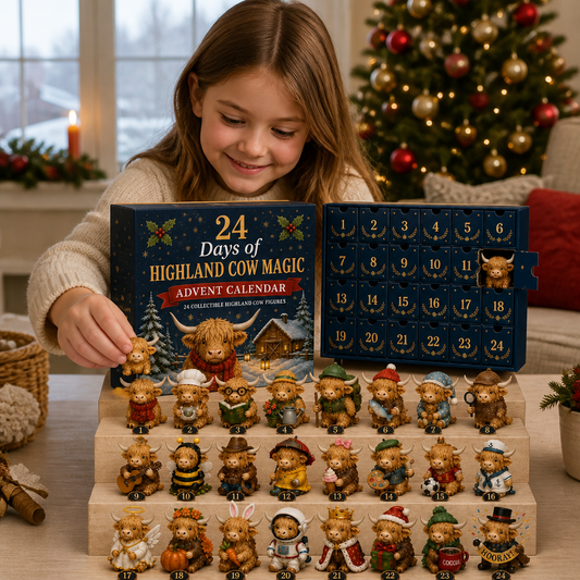 Calendrier de l’Avent de 24 jours avec des mini-figurines de vaches Highland à collectionner