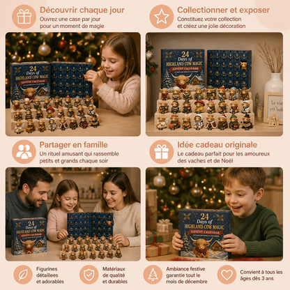 Calendrier de l’Avent de 24 jours avec des mini-figurines de vaches Highland à collectionner