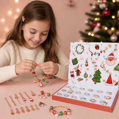 Calendrier de l’Avent de 24 jours avec bracelets de Noël – Kit DIY de création de bijoux pour filles