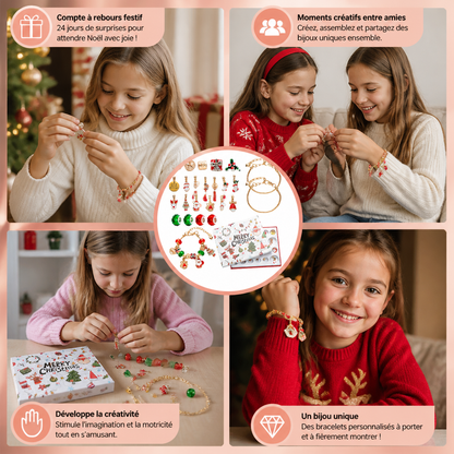 Calendrier de l’Avent de 24 jours avec bracelets de Noël – Kit DIY de création de bijoux pour filles